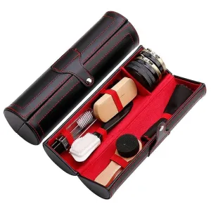 10pcs Shoe Shine Care Set Portable Shoes Polish Cleaning Kit With Leather Cylinder Box