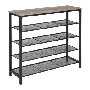 4 Shelf Shoe Rack with Adjustable Feet, Rustic Greige/Black - VASAGLE