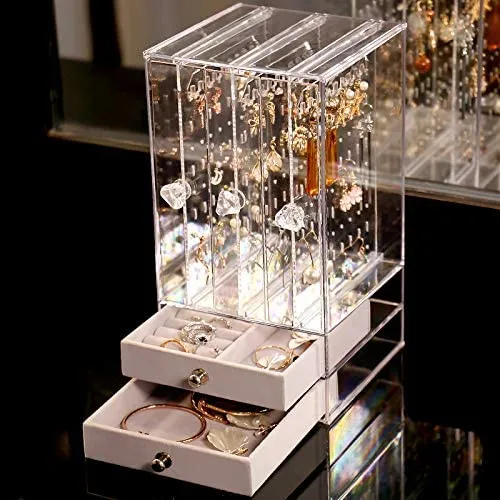 Acrylic Earring Holder and Jewelry Organizer 3 Slots 2 Drawers