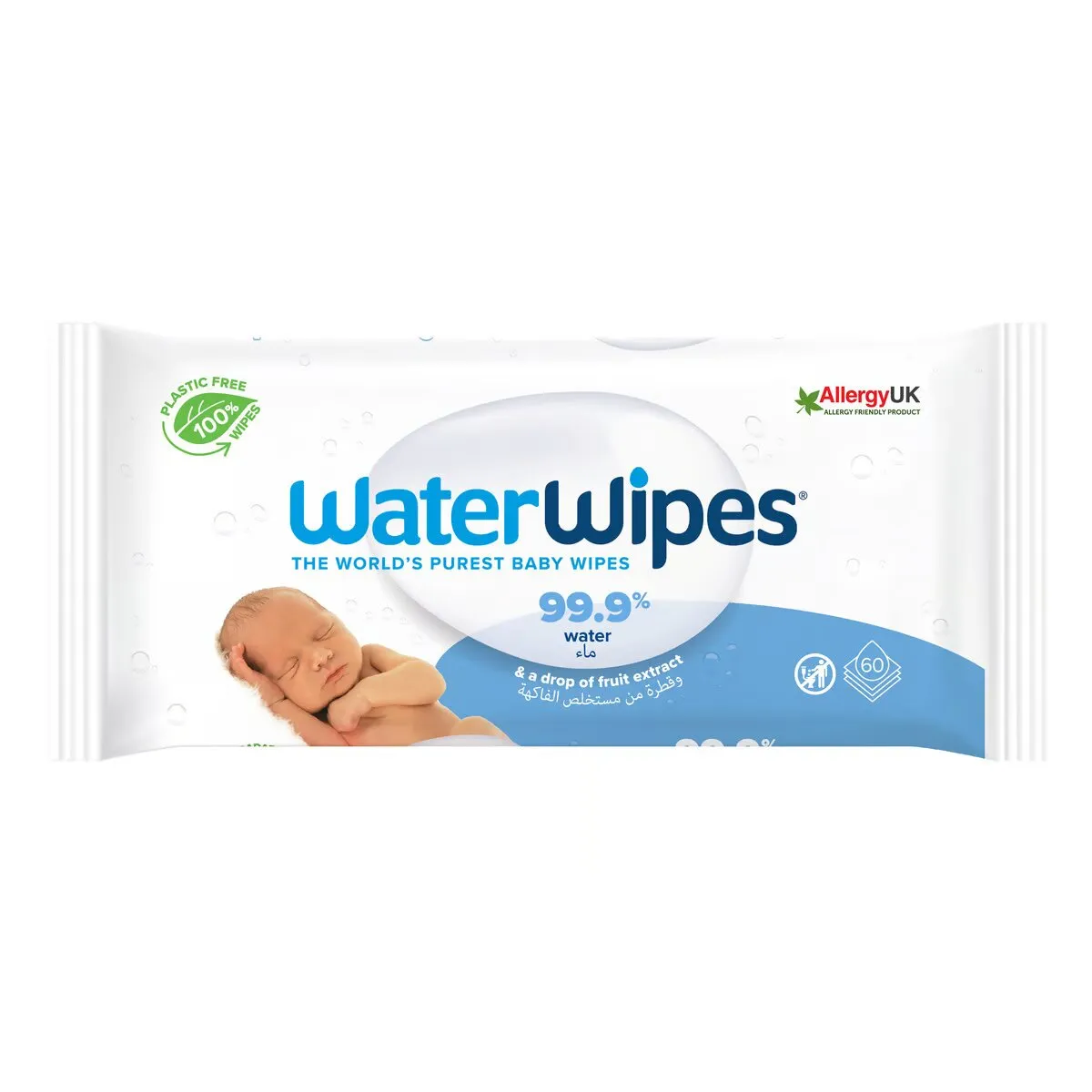 ALLERGY UK WATER WIPES Fruit Extract Baby Wipes 60pcs