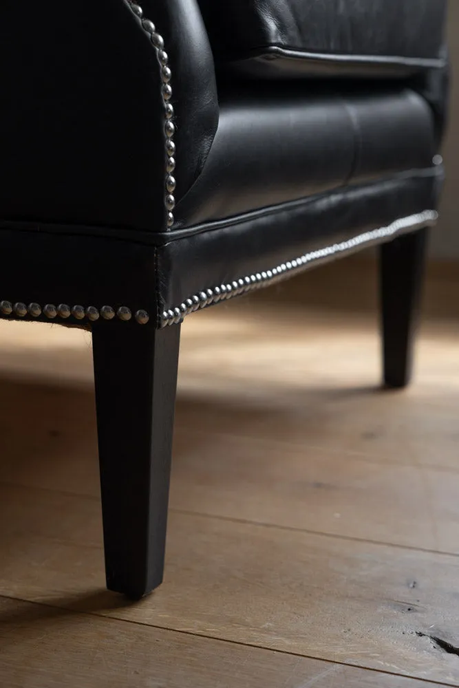 Black Buttoned Back Leather Armchair