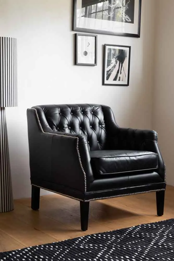 Black Buttoned Back Leather Armchair