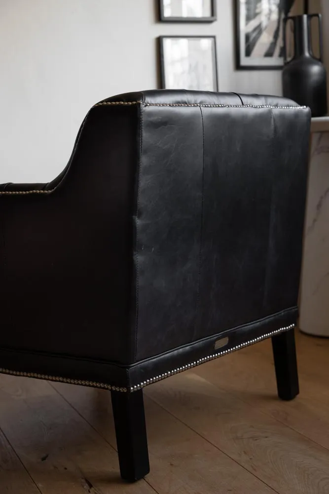 Black Buttoned Back Leather Armchair