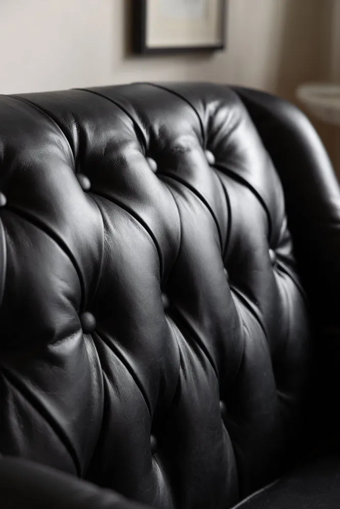 Black Buttoned Back Leather Armchair