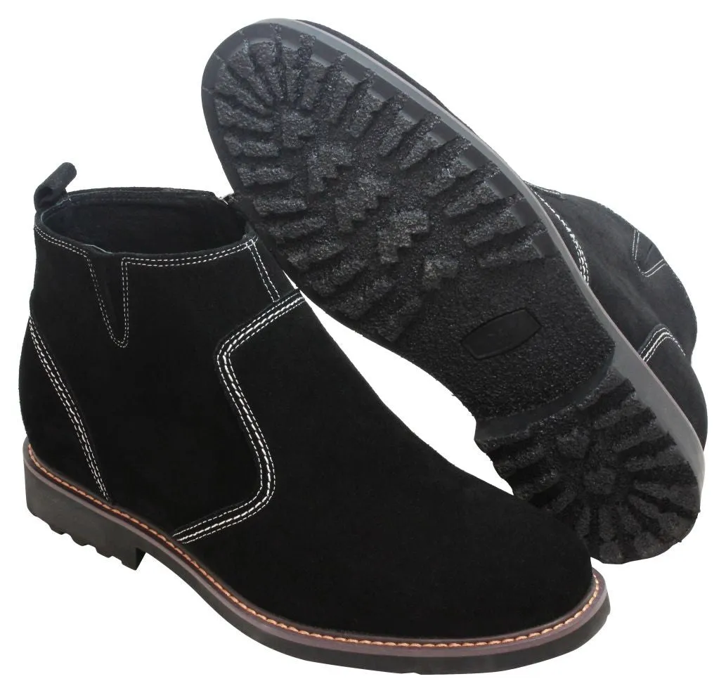 CALTO - Y41082 - 3.2 Inches Taller (Nubuck Black) - Zipper Boots