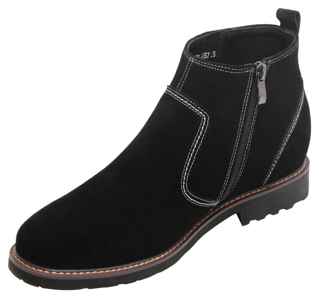 CALTO - Y41082 - 3.2 Inches Taller (Nubuck Black) - Zipper Boots