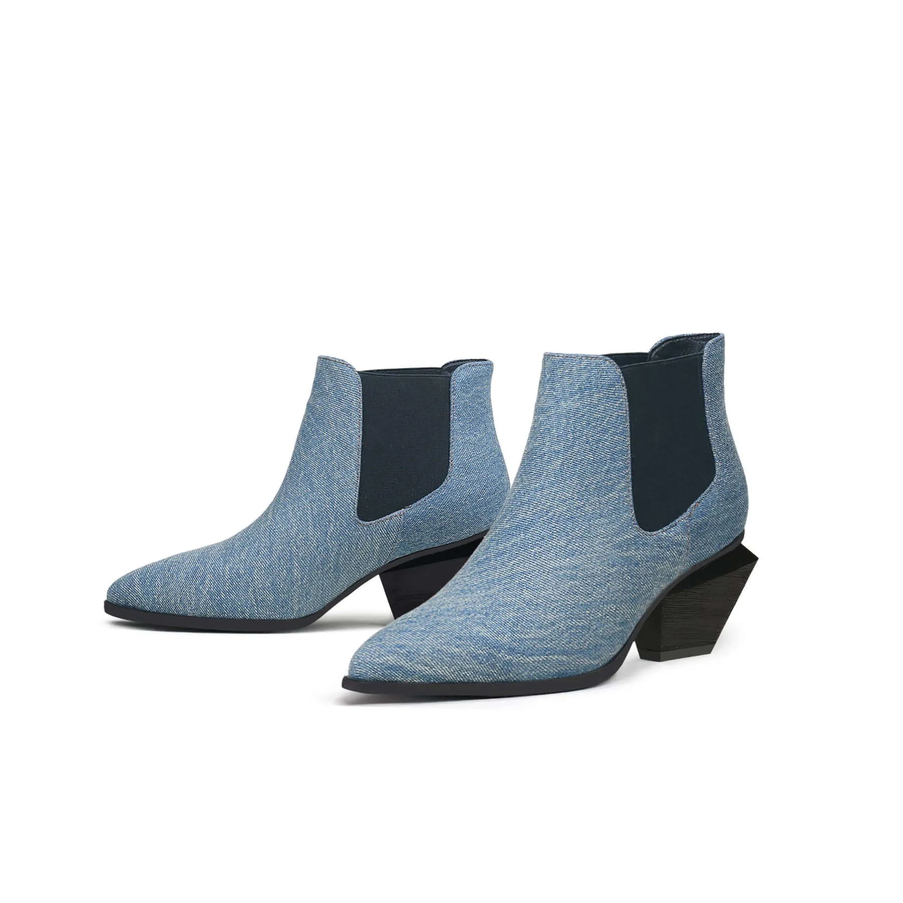 Classic Denim Blue Block Heel Ankle Boots