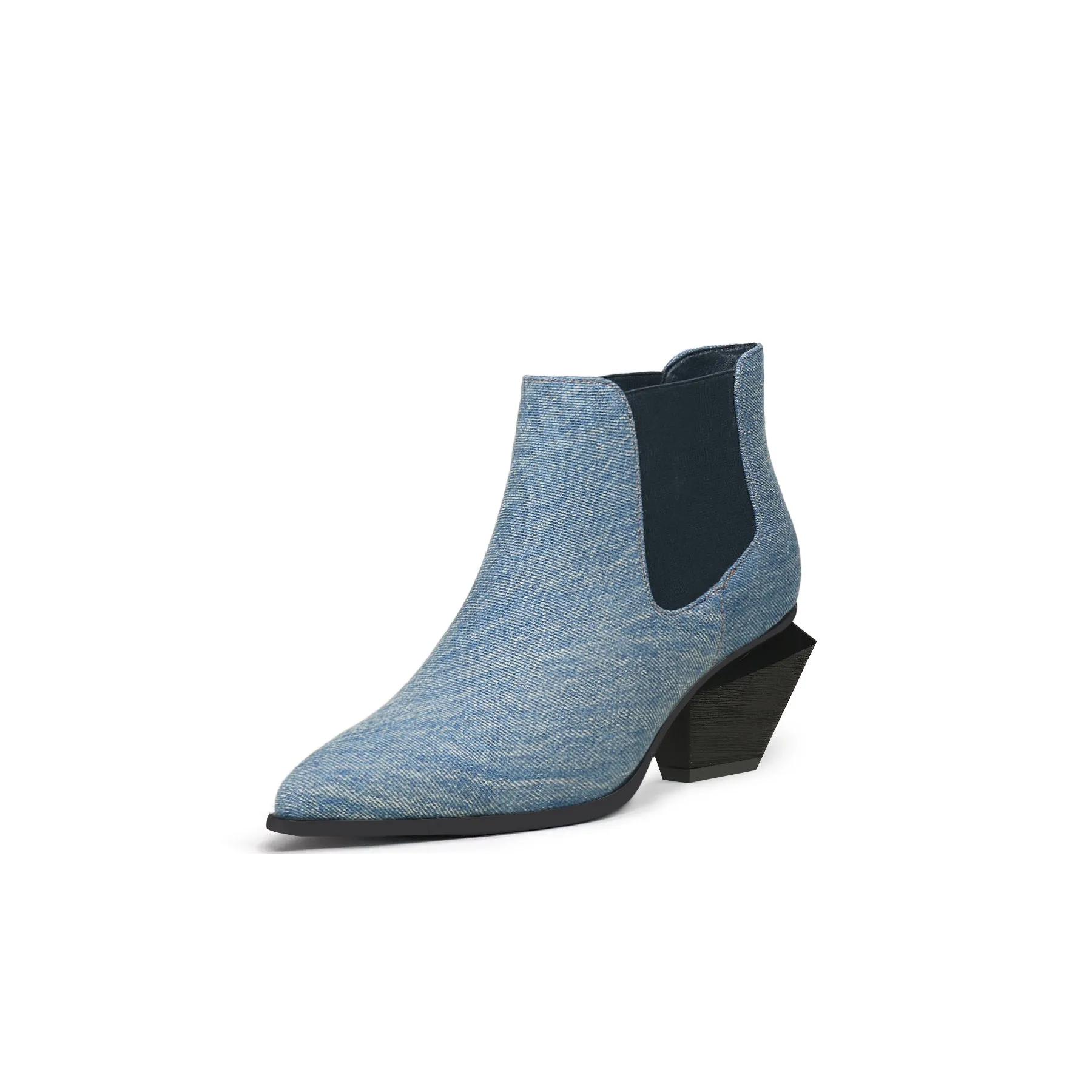 Classic Denim Blue Block Heel Ankle Boots