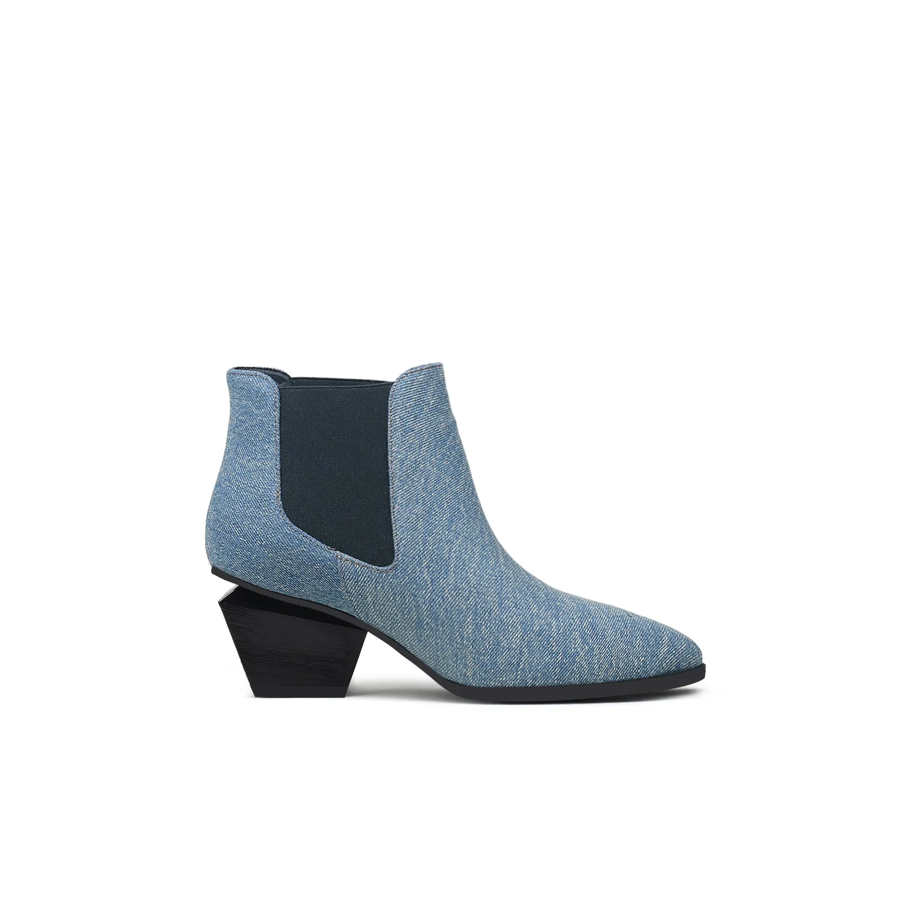 Classic Denim Blue Block Heel Ankle Boots