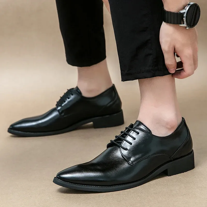 Classic Men's Pointed Toe Genuine Leather Gentleman Formal Shoes