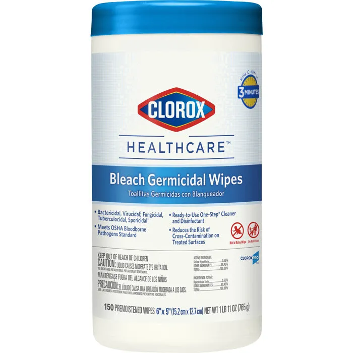 Clorox Bleach Germicidal Wipes 6"x 5" Hospital-Grade Disinfectant (150 Count)