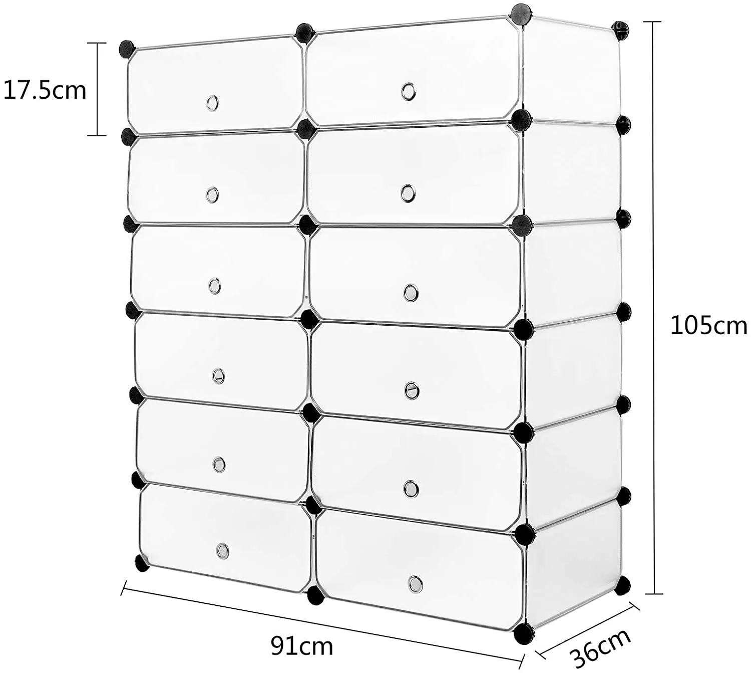 DIY Multi-functional PP Shoe Rack, 12 Cubes, Black / White Color