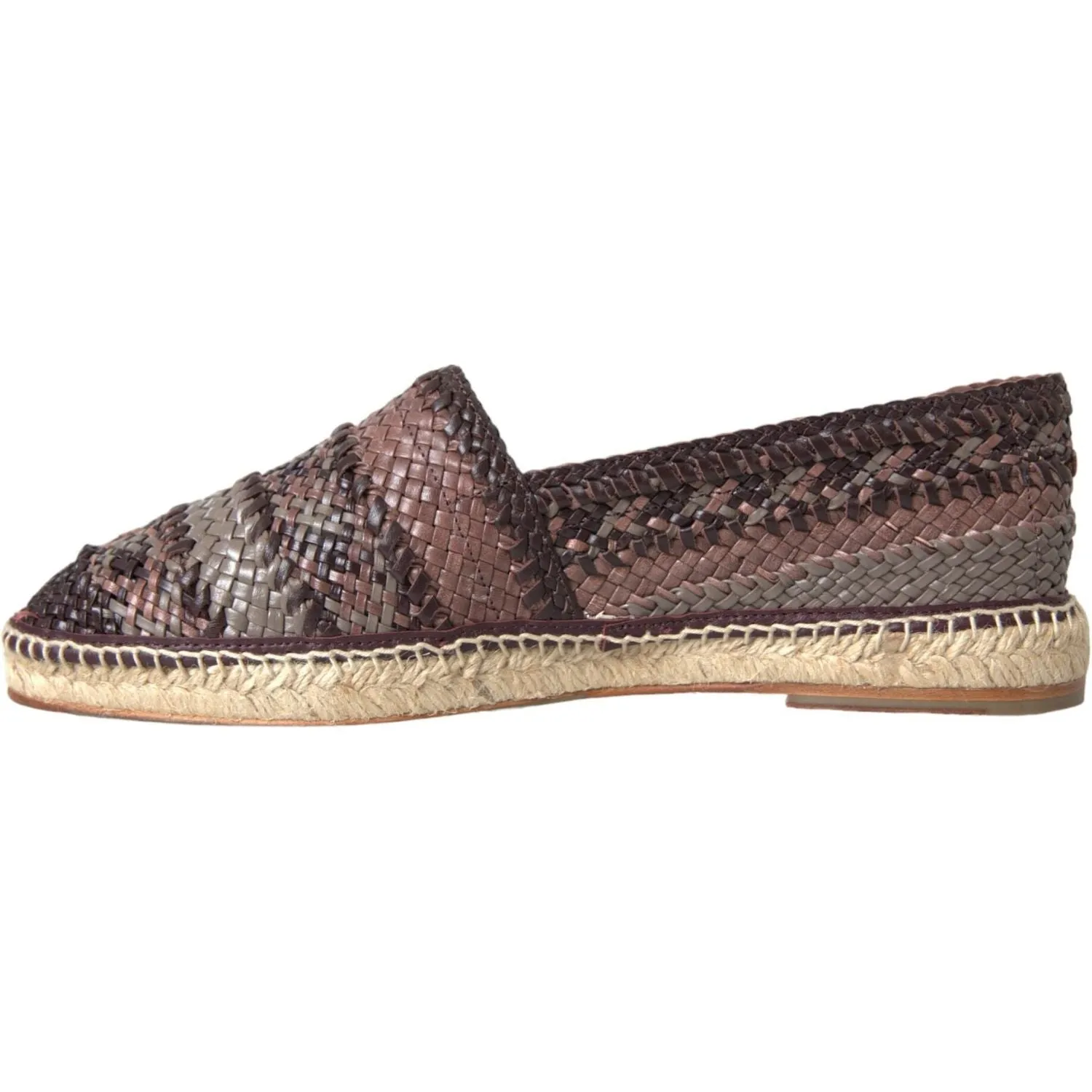 Dolce & Gabbana Brown Buffalo Leather Espadrille Flats Shoes