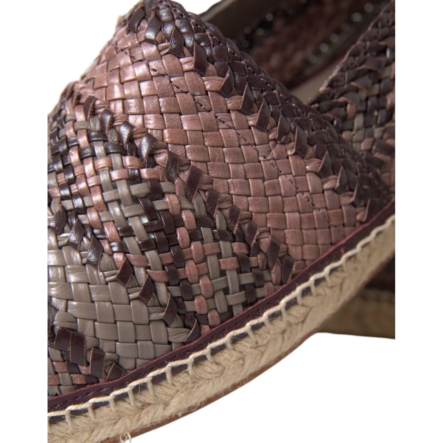 Dolce & Gabbana Brown Buffalo Leather Espadrille Flats Shoes