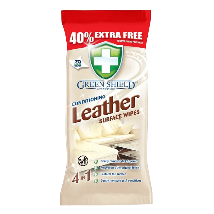 Green Shield Leather Wipes, 70 Pack