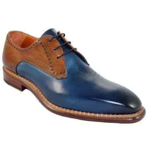 Handmade Men's Leather Brown Blue Derby Shoes