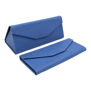 Hard Folding Eco Leather Solid Color Glasses Case - Navy