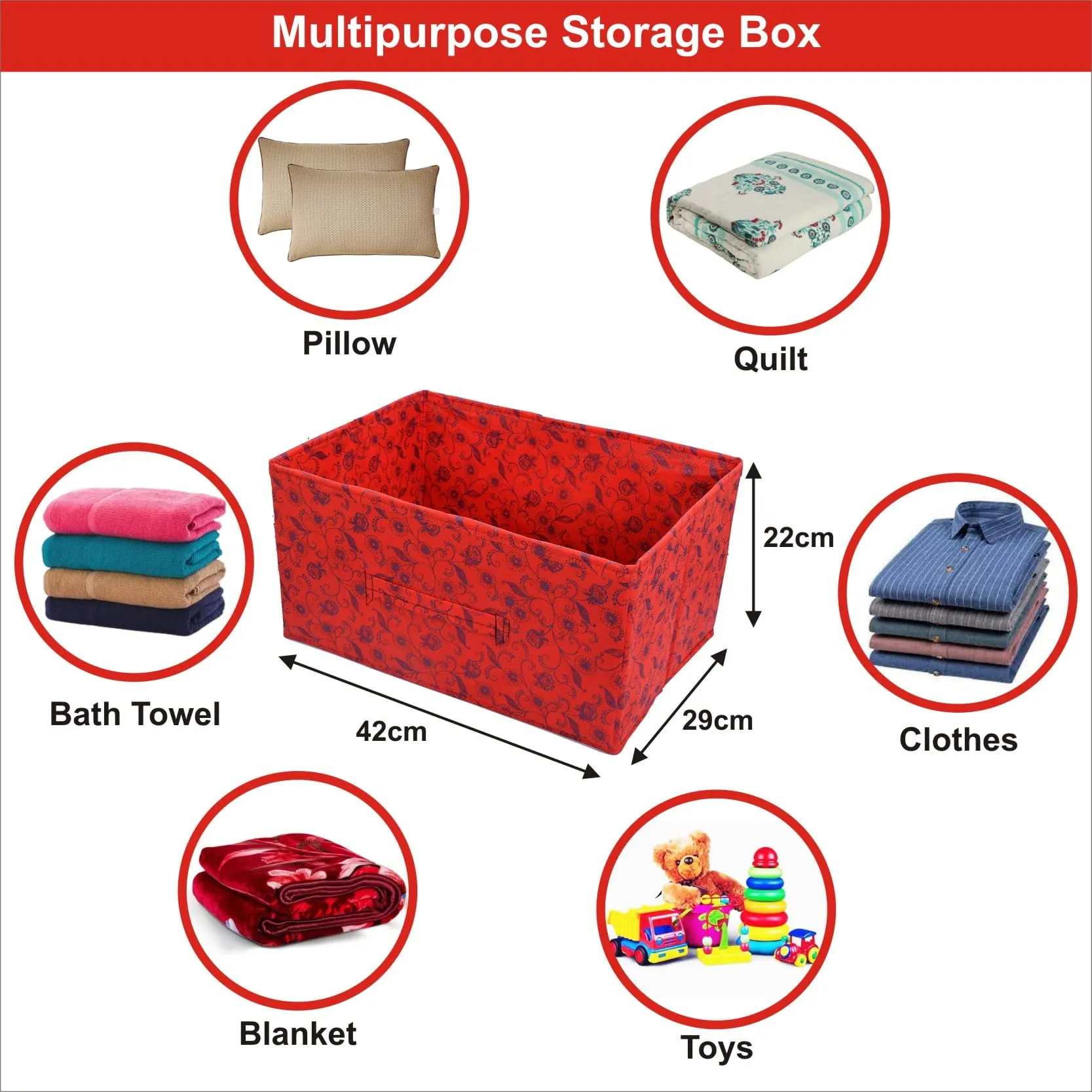 Homestic Pack of 4 Foldable Storage Box|Drawer Wardrobe Organizer for Clothes| Closet Organizer for clothes, Toys, Books|Sturdy built with Reinforced Handle|Basket Bins Container|Blue & Red|