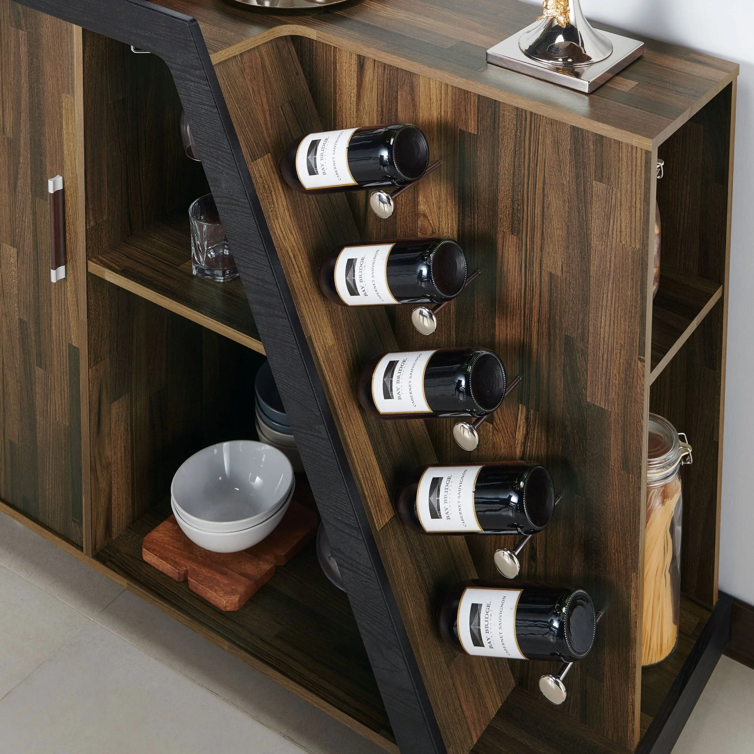 Howard Contemporary Light Hickory and Black Mobile 5-Bottle Home Bar