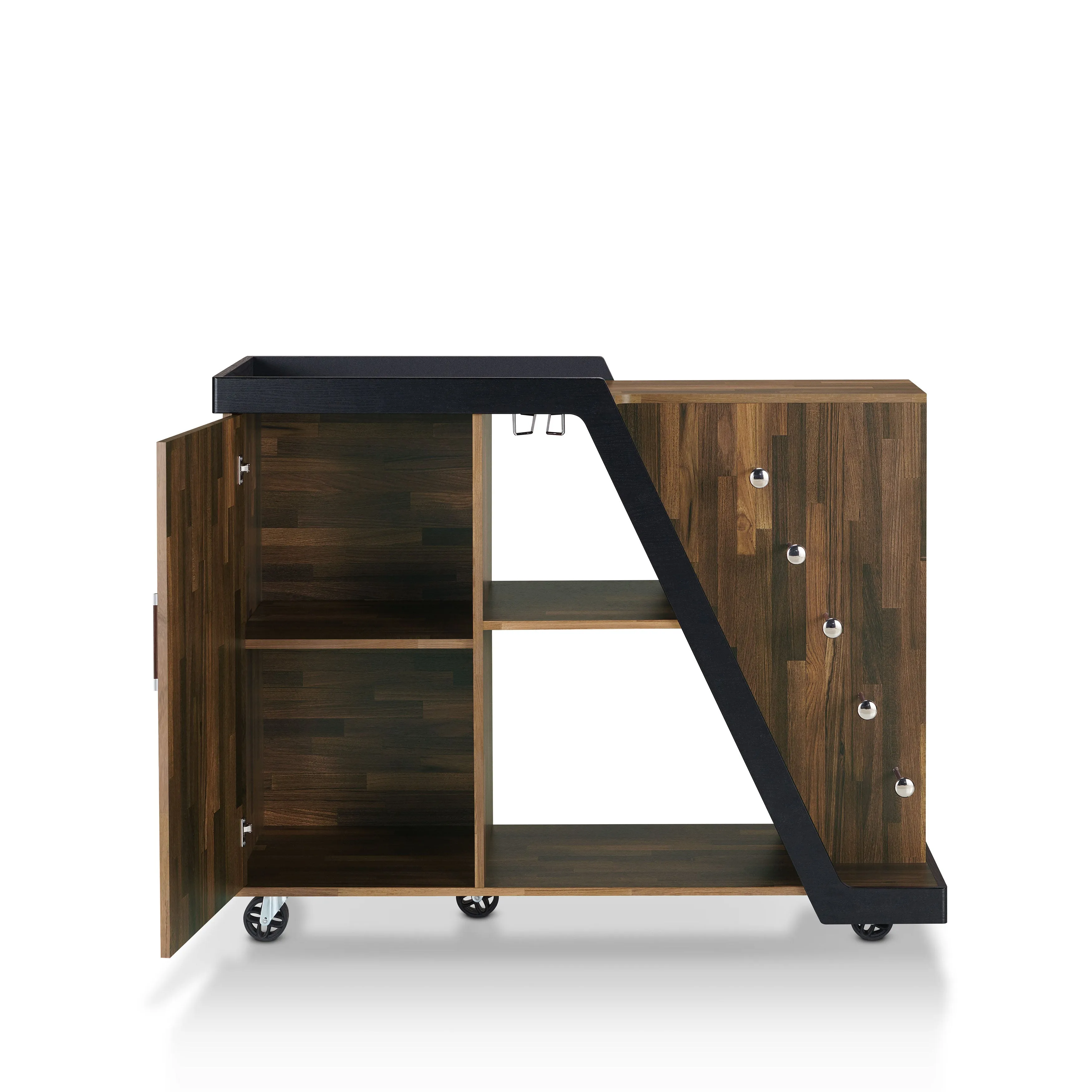 Howard Contemporary Light Hickory and Black Mobile 5-Bottle Home Bar