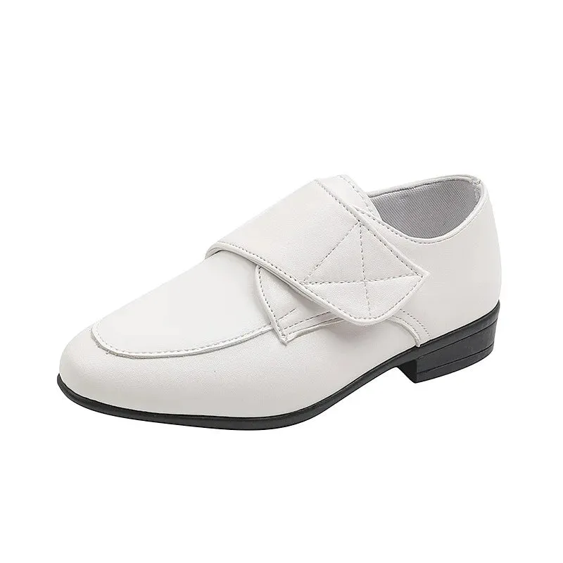 Kids Pointed Toe Leather Shoes - Hook & Loop Loafers for Boys - Wedding Party & Casual Wear