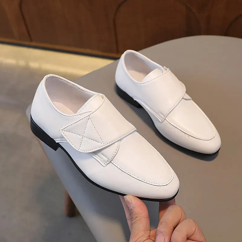 Kids Pointed Toe Leather Shoes - Hook & Loop Loafers for Boys - Wedding Party & Casual Wear