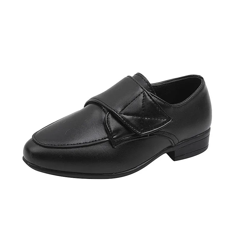 Kids Pointed Toe Leather Shoes - Hook & Loop Loafers for Boys - Wedding Party & Casual Wear