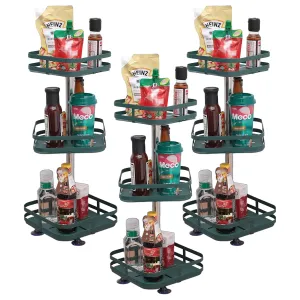 Kuber Industries 3-Layer Rotating Spice Rack|Square Shelf For Cabinet Countertop|360-Degree Rotable Kitchen Trolley|Fruit Basket Pack of 3 (Dark Green)