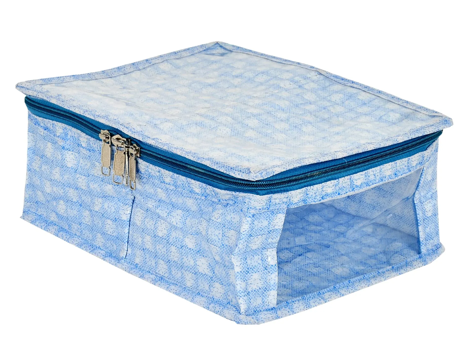 Kuber Industries Check Design Laminated PVC Travel Toiletry Bag|Undergarments Organizer Bag|2 Compartments & Tranasparent Window (Blue)-HS_38_KUBMART21266, polyvinyl chloride, Rectangular