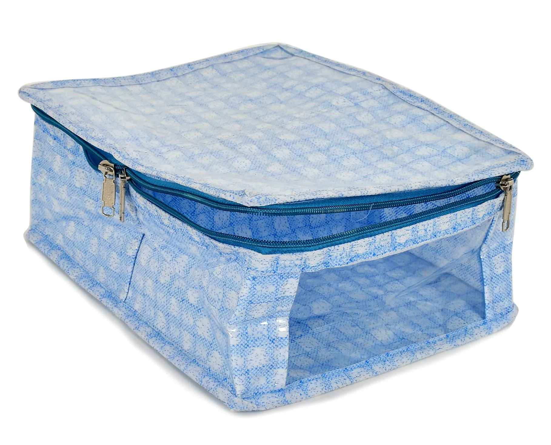 Kuber Industries Check Design Laminated PVC Travel Toiletry Bag|Undergarments Organizer Bag|2 Compartments & Tranasparent Window (Blue)-HS_38_KUBMART21266, polyvinyl chloride, Rectangular