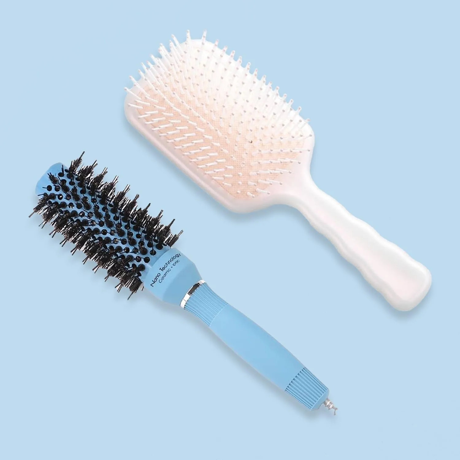 Kuber Industries Hair Brush | Bristles Brush | Hair Brush with Paddle | Sharp Hair Brush for Woman | Suitable For All Hair Types | TGX5232-XH45BGE | Ice Blue & Beige