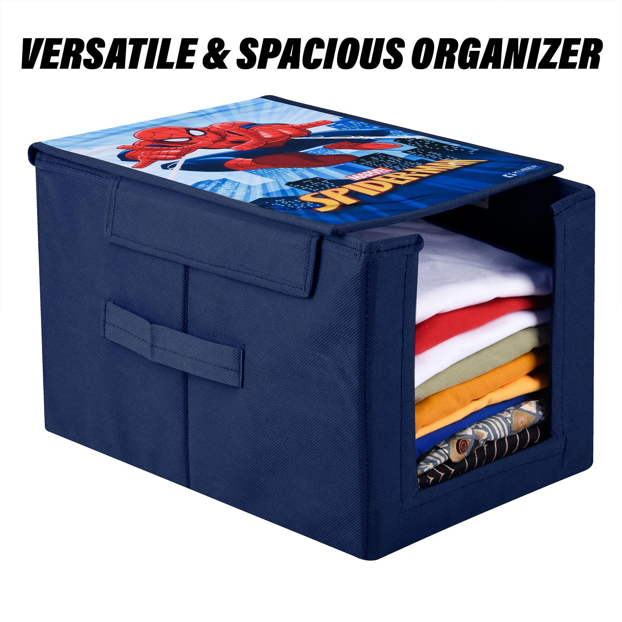 Kuber Industries Marvel Spider Man Wardrobe Organizer | Shirt Stacker Closet Organizer | Shirts and Clothing Organizer | Foldable Storage Boxes | Shelf Organizer | Shirt Stacker Bag | Navy Blue