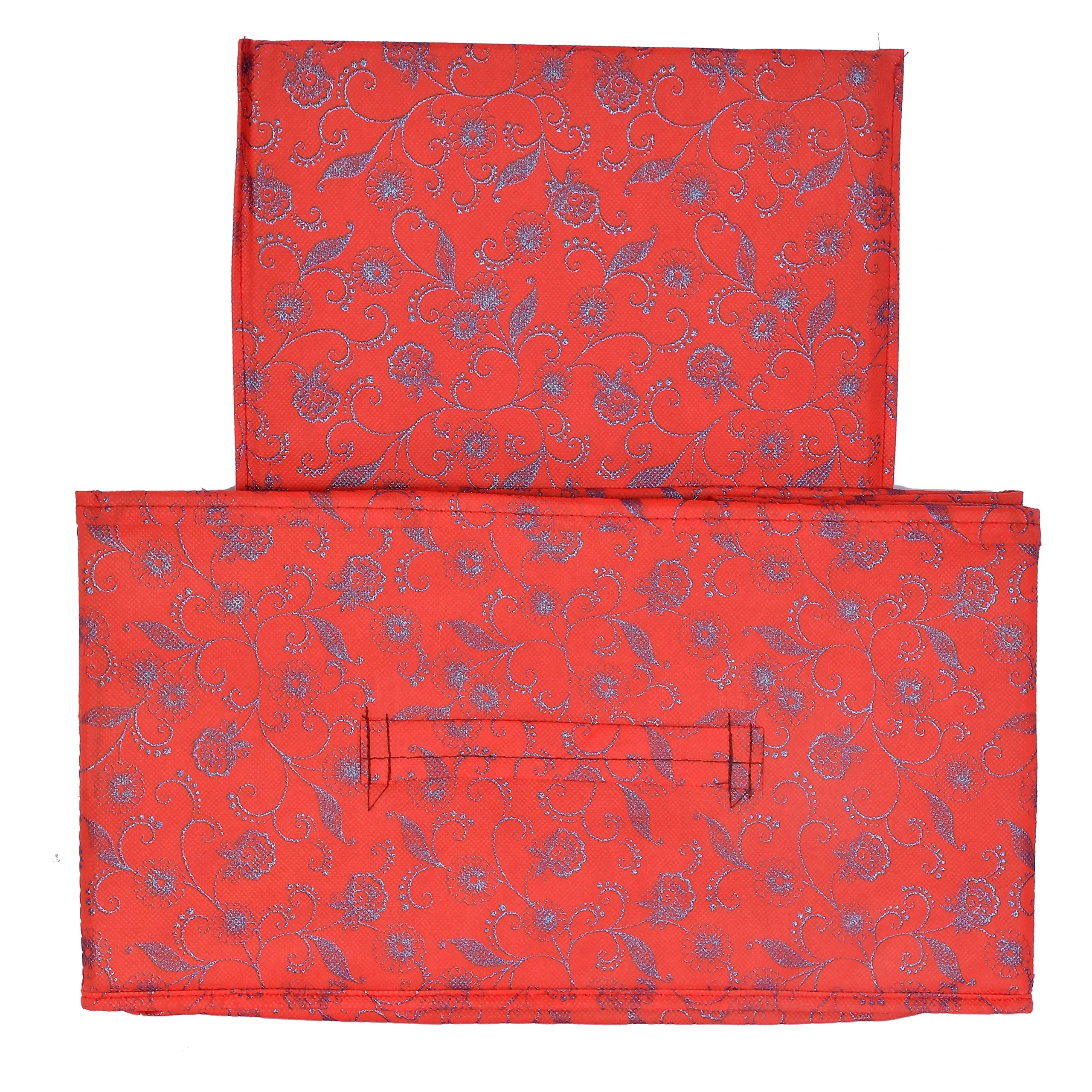 Kuber Industries Non Woven Fabric Standard Drawer Storage Cloth Organizer|Metallic Floral Print|Durable Handles|Size 42 X 29 X 22 Cm (Red)-Kubmart1180, Clothing