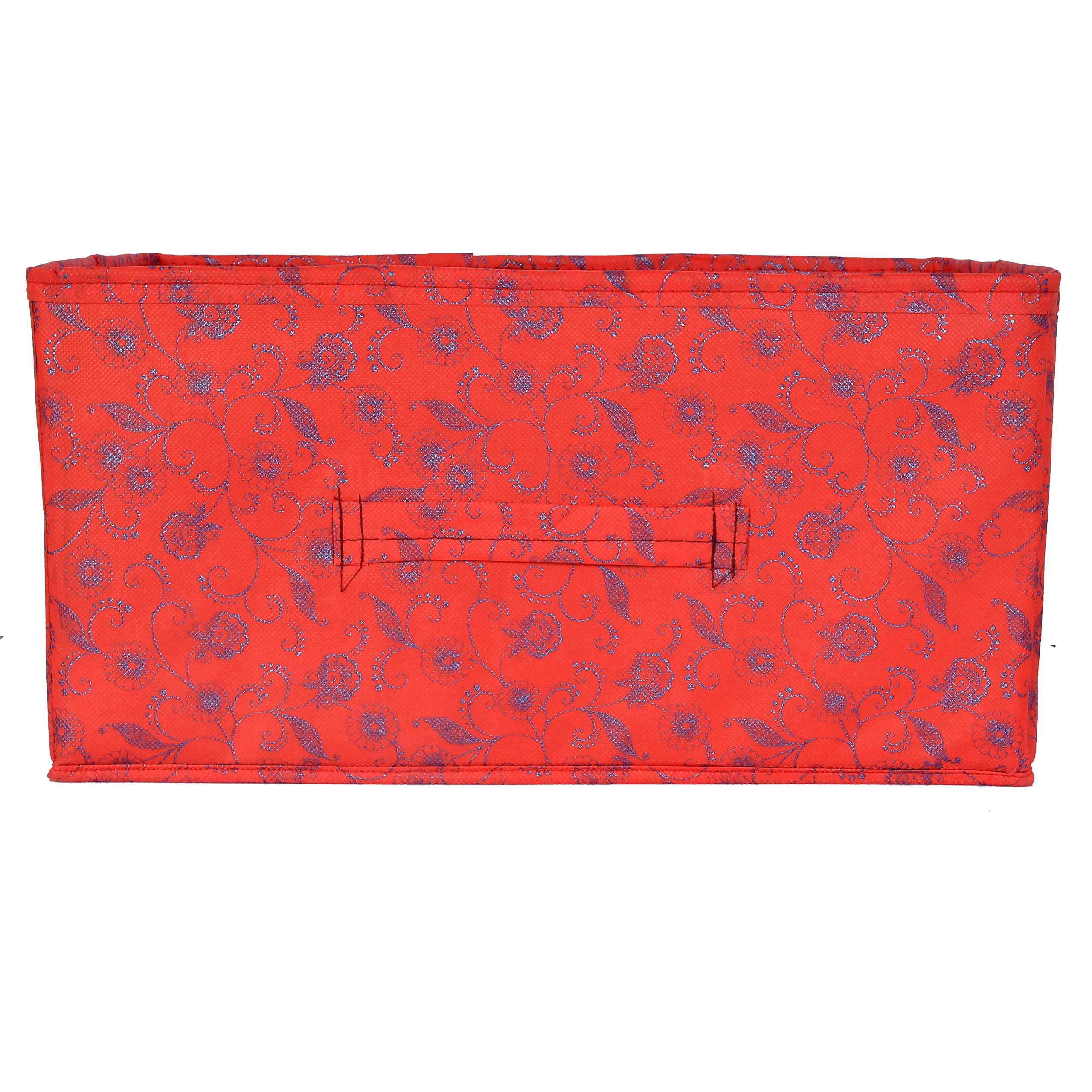 Kuber Industries Non Woven Fabric Standard Drawer Storage Cloth Organizer|Metallic Floral Print|Durable Handles|Size 42 X 29 X 22 Cm (Red)-Kubmart1180, Clothing