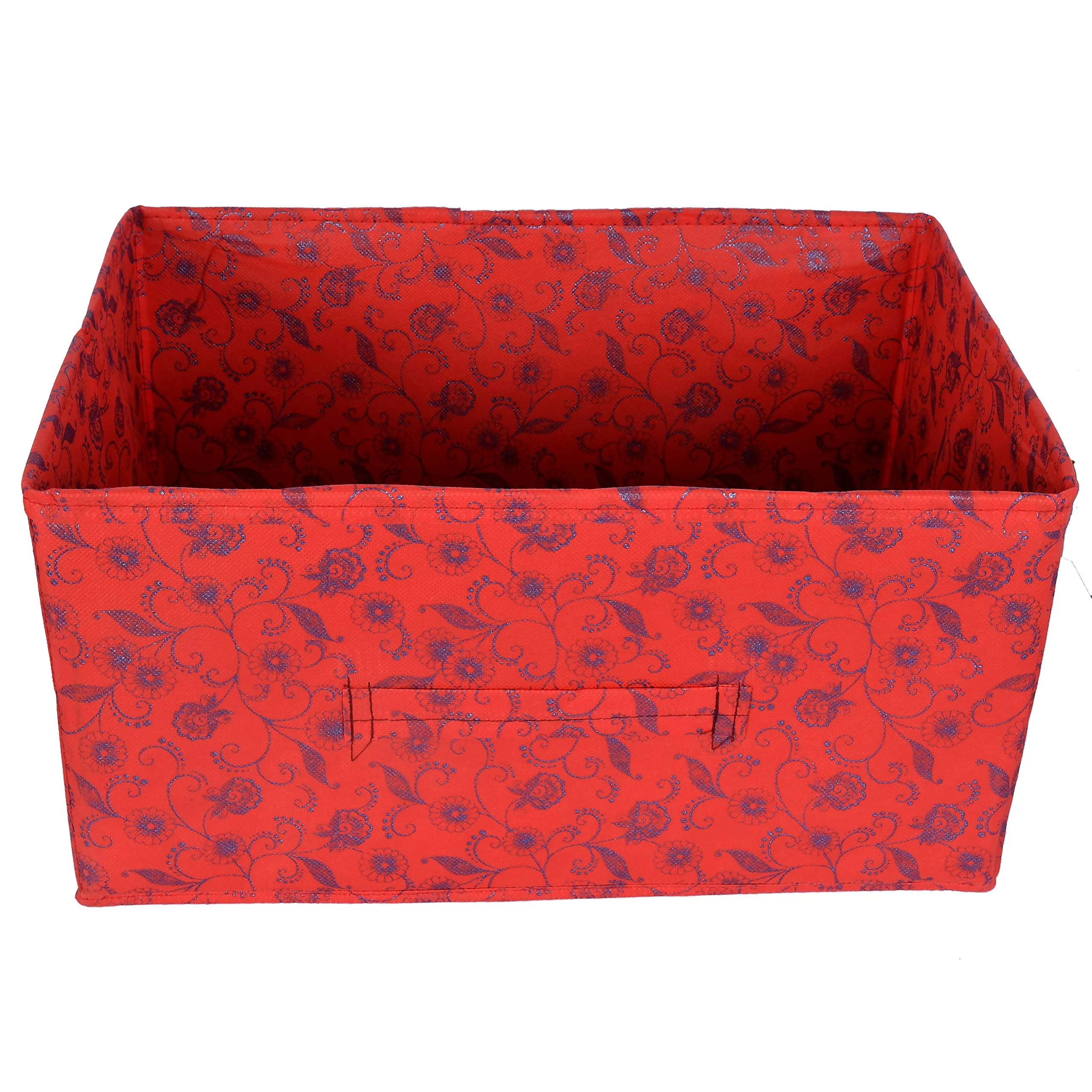 Kuber Industries Non Woven Fabric Standard Drawer Storage Cloth Organizer|Metallic Floral Print|Durable Handles|Size 42 X 29 X 22 Cm (Red)-Kubmart1180, Clothing