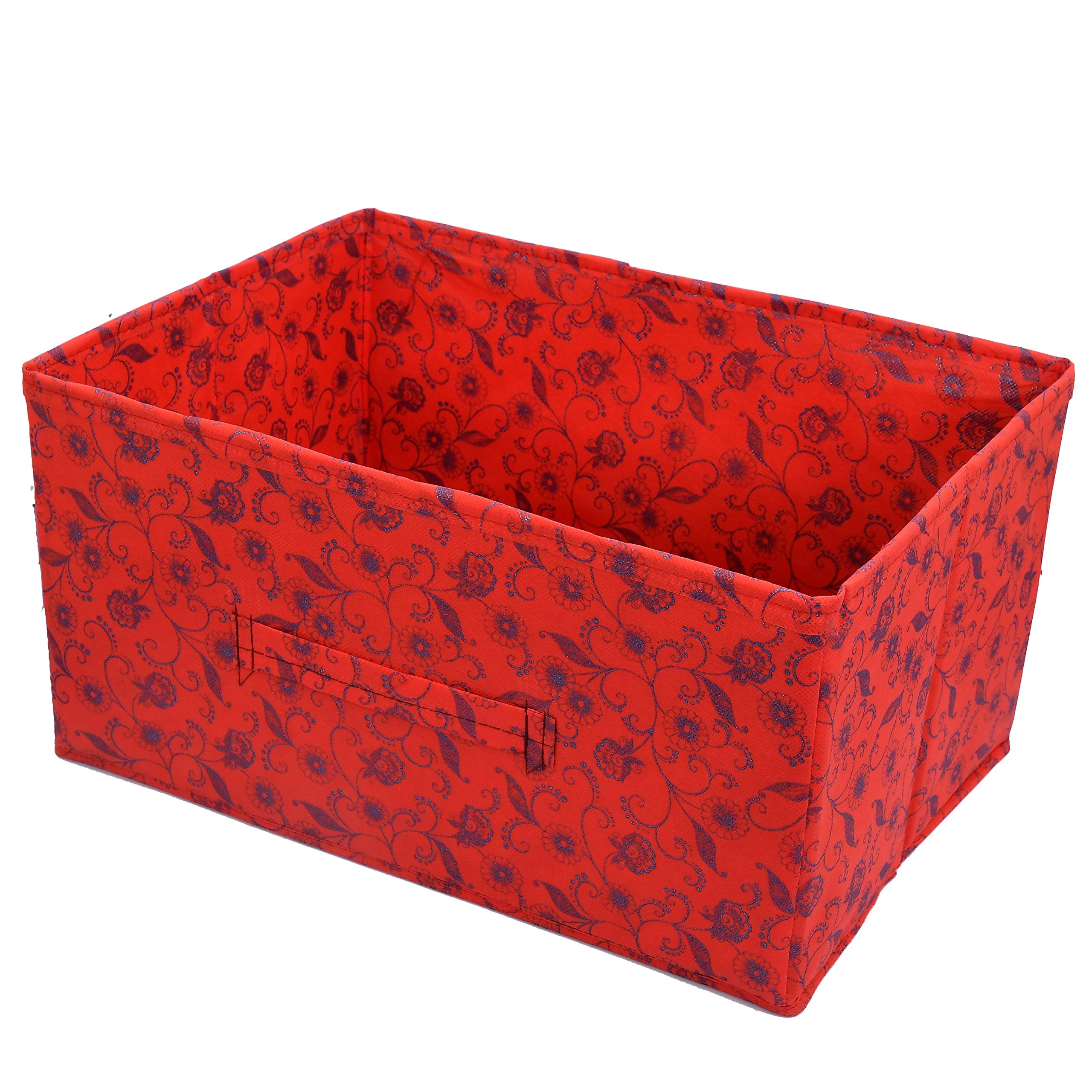 Kuber Industries Non Woven Fabric Standard Drawer Storage Cloth Organizer|Metallic Floral Print|Durable Handles|Size 42 X 29 X 22 Cm (Red)-Kubmart1180, Clothing