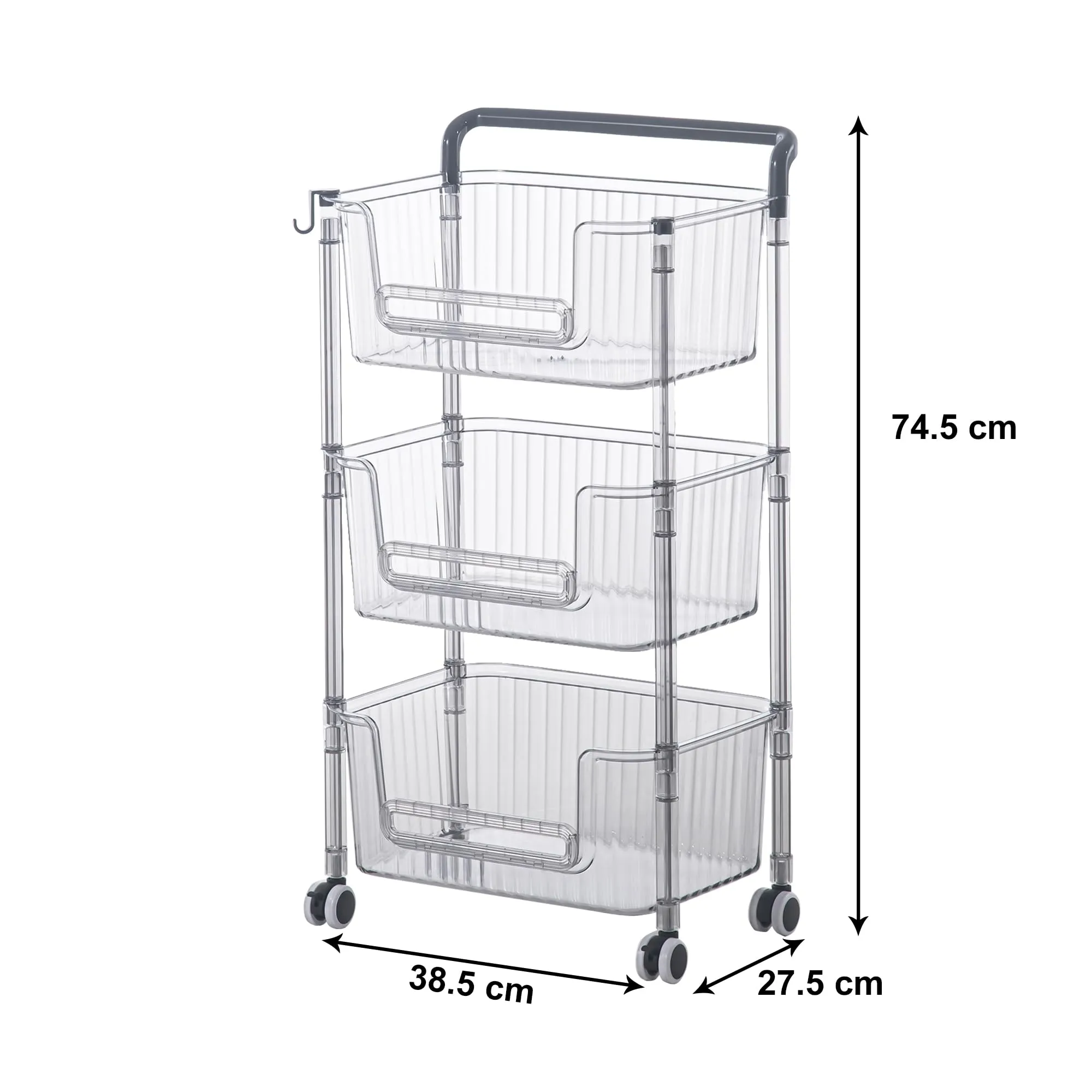 Kuber Industries Pack of 2 Multipurpose Trolley Storage Organiser | 3 Layer Shelf | Trolley with Wheels for Kitchen Accessories | Large Capacity, Easy installation, Space Saving | 2123 | Transparent