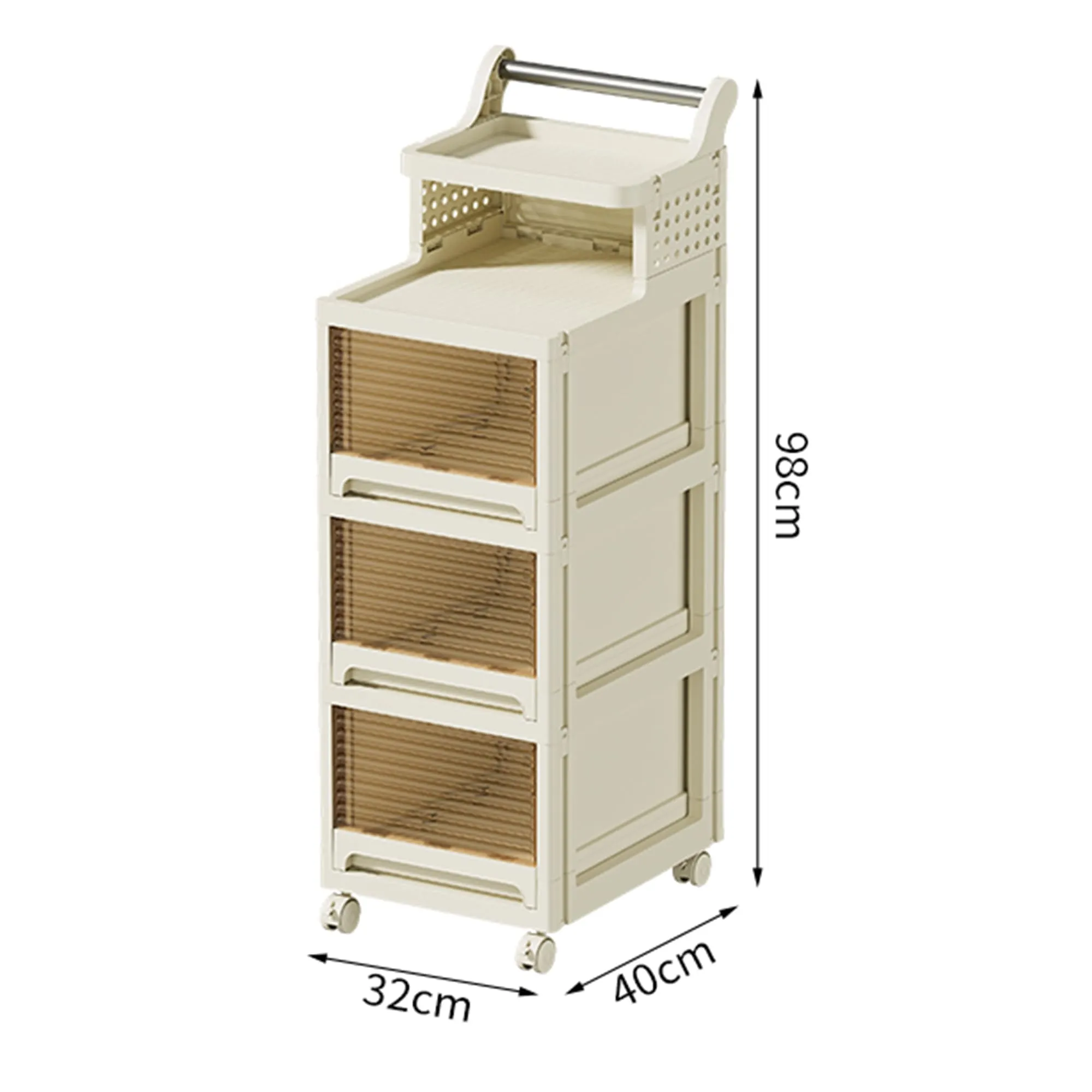 Kuber Industries Pack of 3 Multipurpose Trolley Storage Organiser | 2 Layer Shelf with 3 Drawers | Large Capacity, Easy installation, Space Saving | 2123 | White