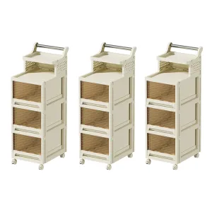 Kuber Industries Pack of 3 Multipurpose Trolley Storage Organiser | 2 Layer Shelf with 3 Drawers | Large Capacity, Easy installation, Space Saving | 2123 | White