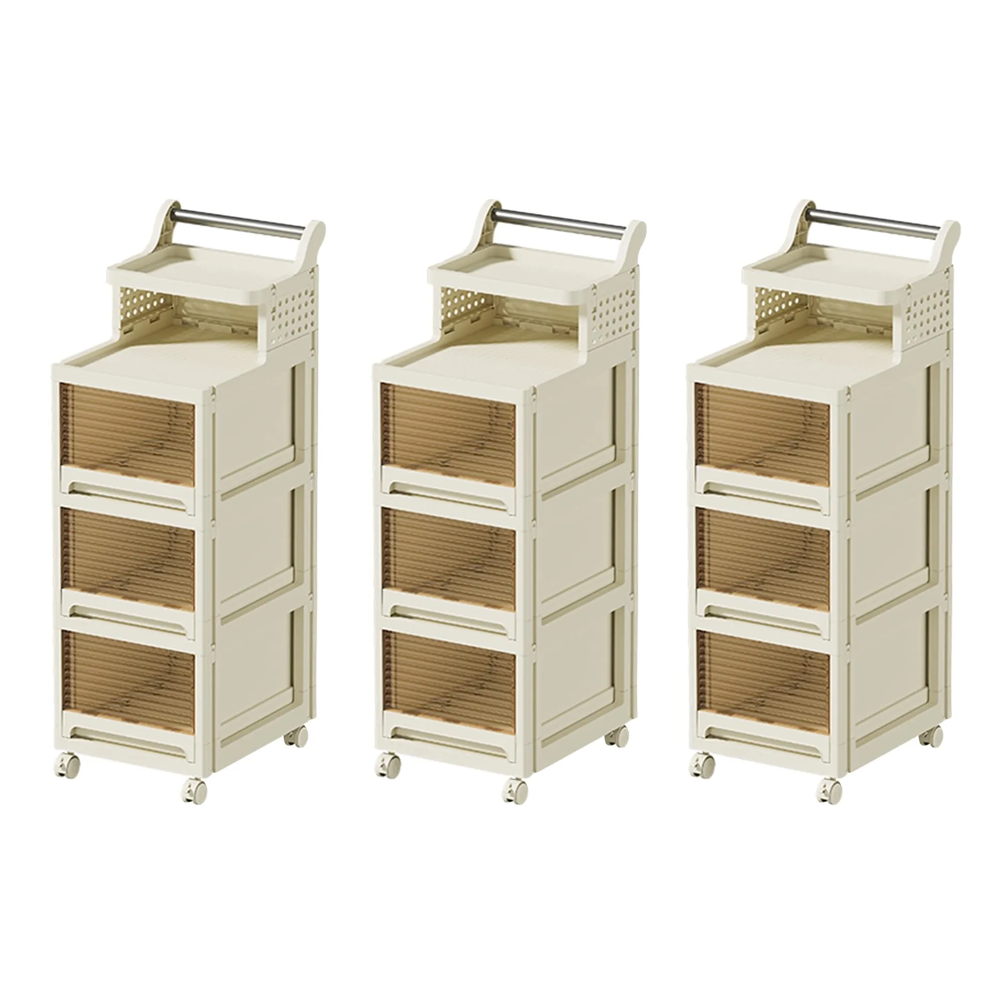 Kuber Industries Pack of 3 Multipurpose Trolley Storage Organiser | 2 Layer Shelf with 3 Drawers | Large Capacity, Easy installation, Space Saving | 2123 | White