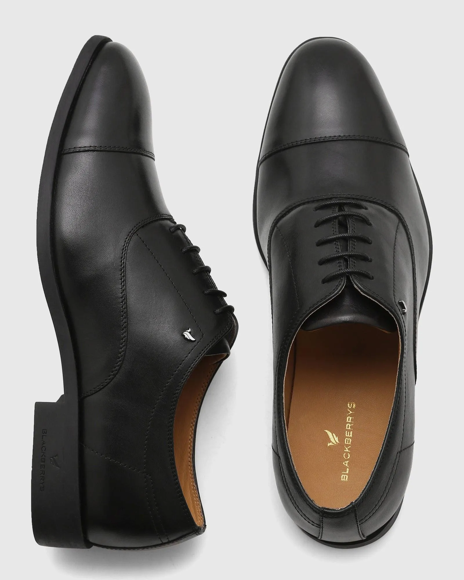 Leather Black Solid Oxford Shoes - Qoila