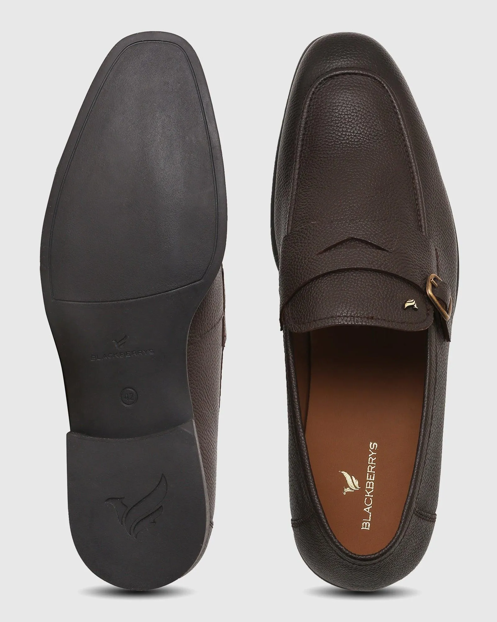 Leather Brown Textured Slip On Shoes - Qatar