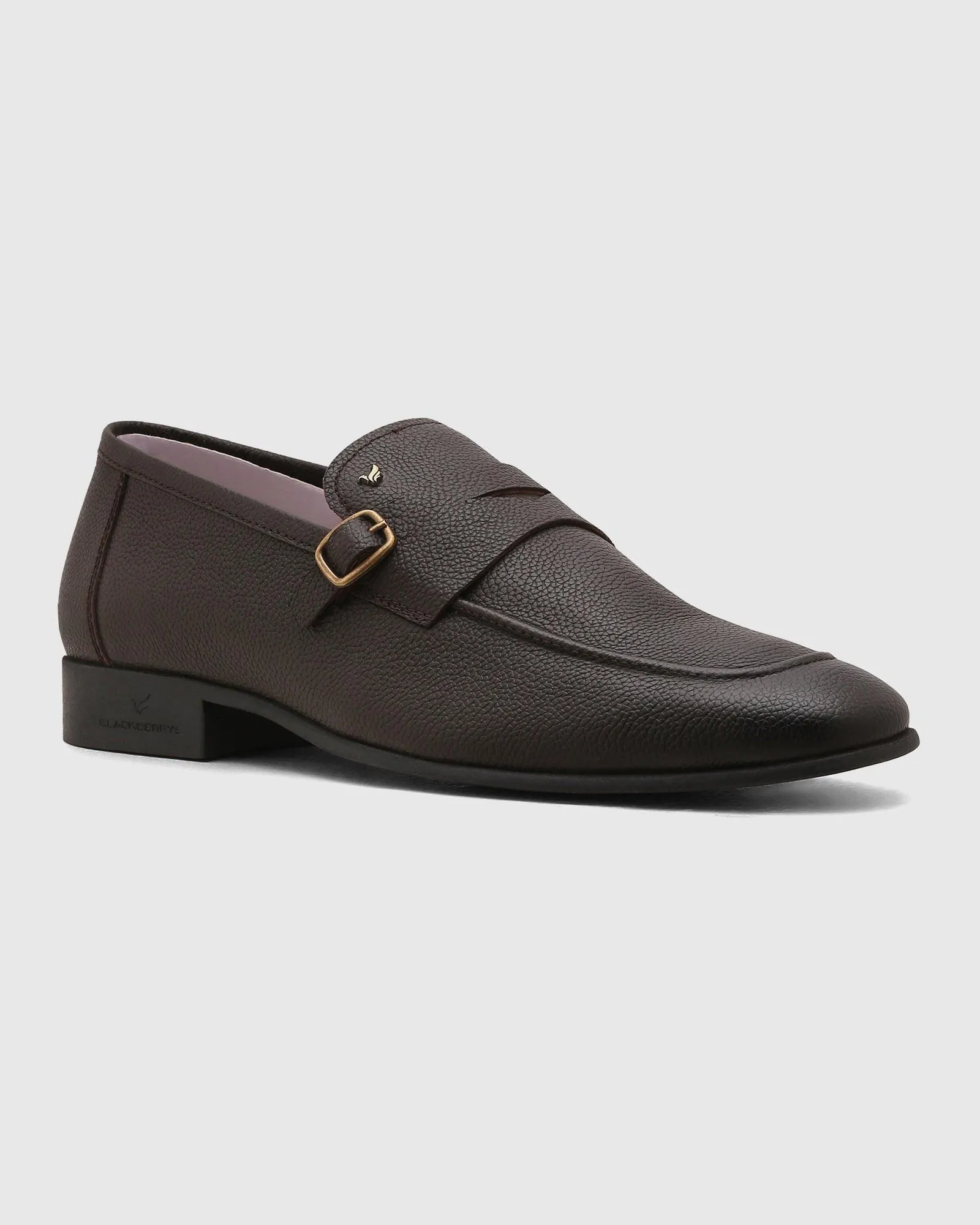 Leather Brown Textured Slip On Shoes - Qatar