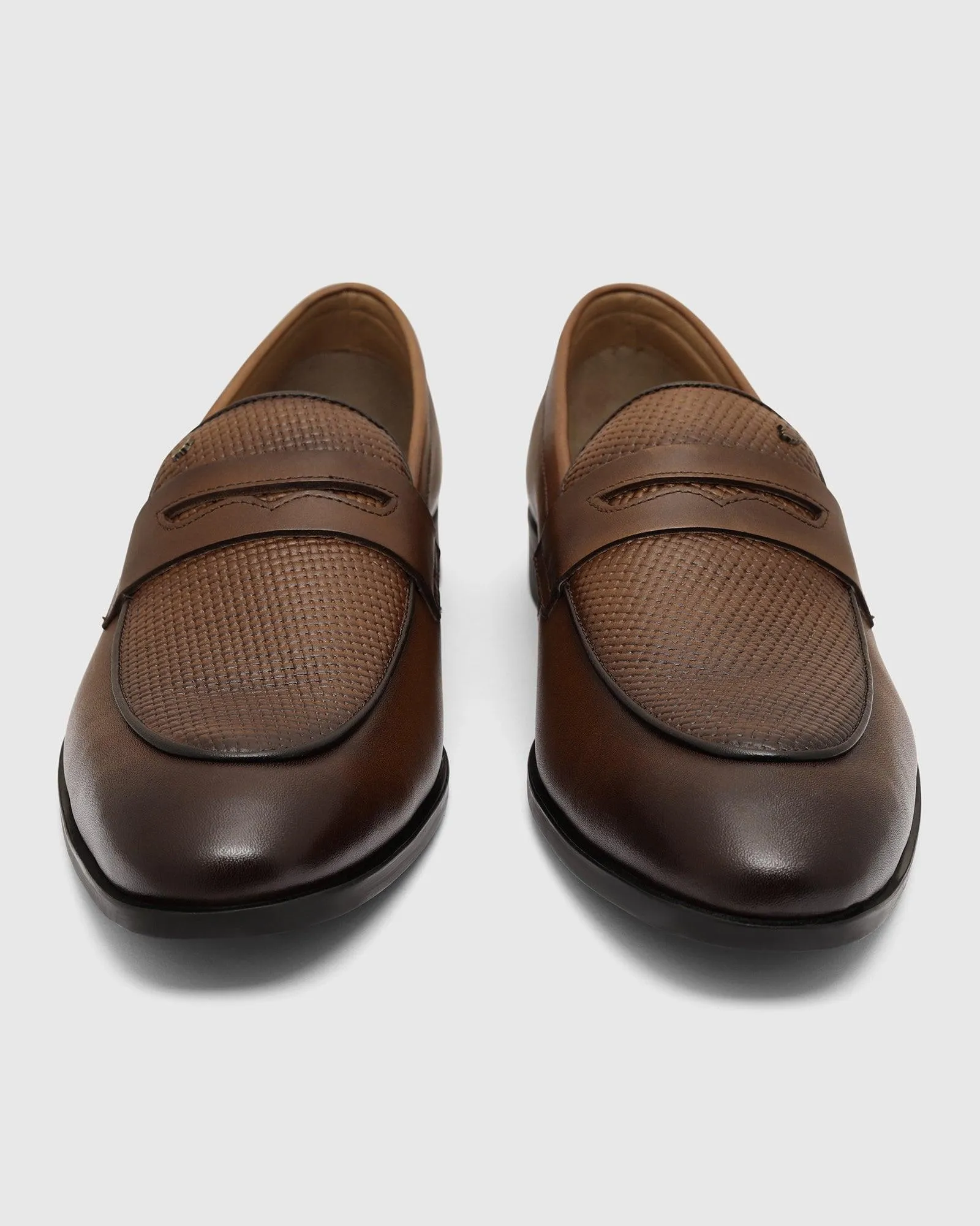 Leather Tan Solid Slip On Shoes - Tanner