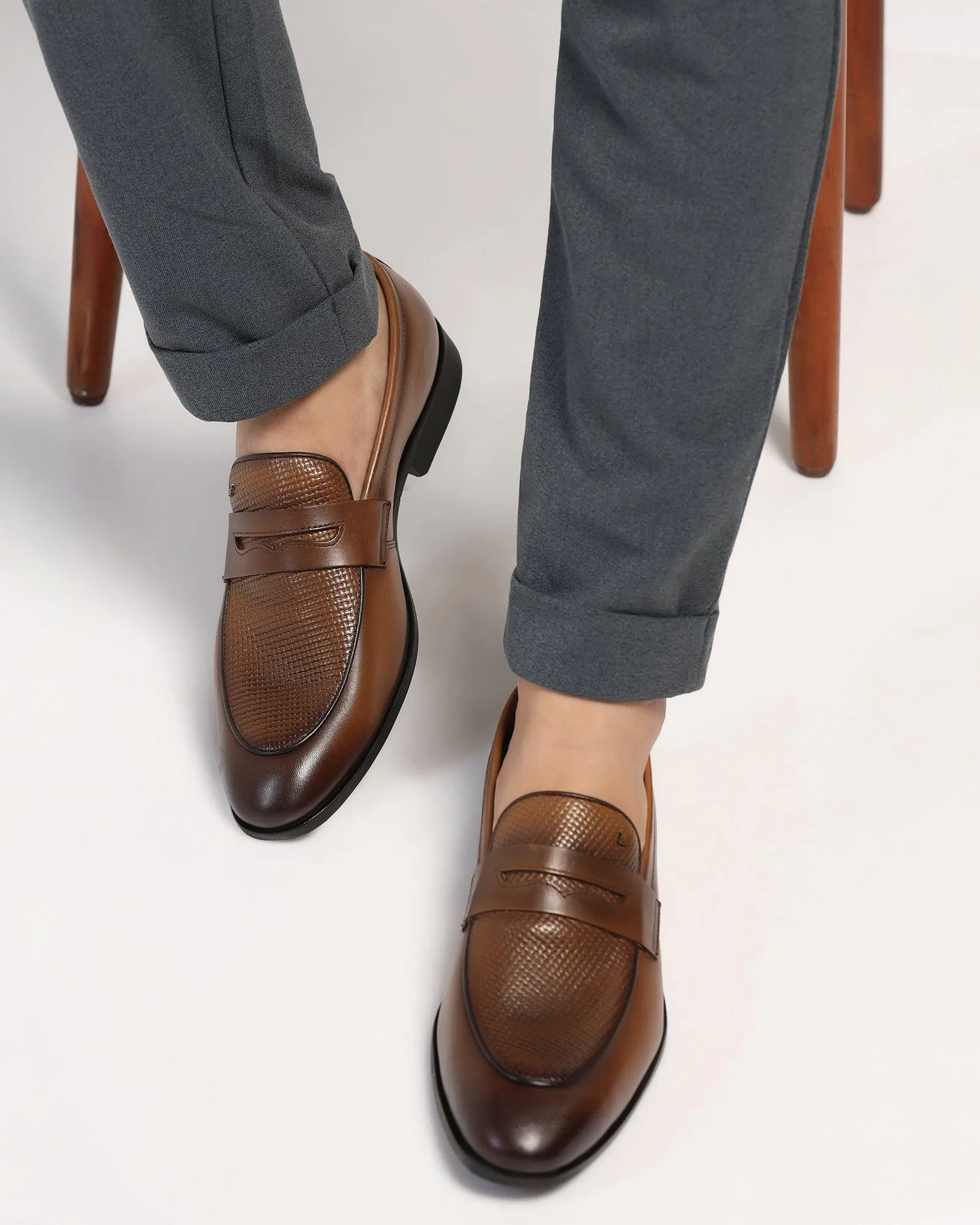 Leather Tan Solid Slip On Shoes - Tanner