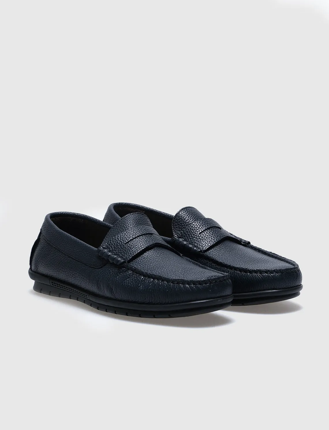 Men Navy Blue Genuine Leather Slip On Shoes