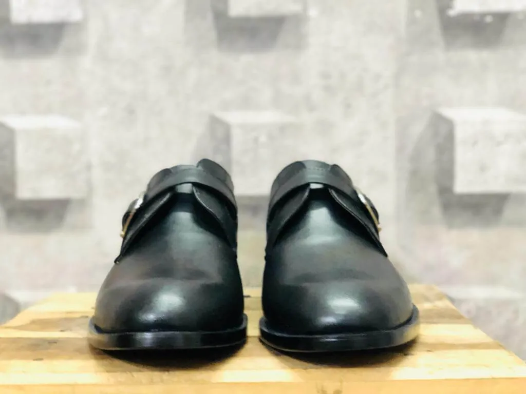 Men's Black Monk Buckle Leather Shoes