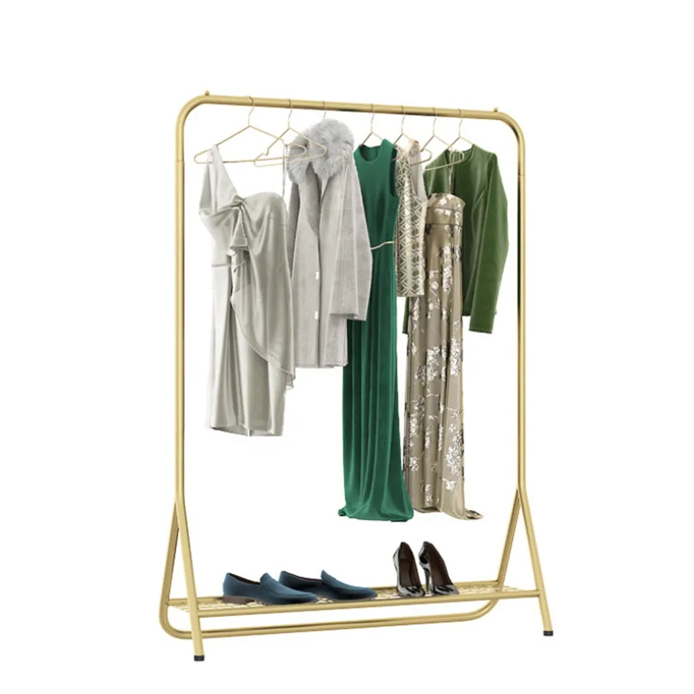 Metal Garment Clothes Rack with Lower Storage Shelf-Glod