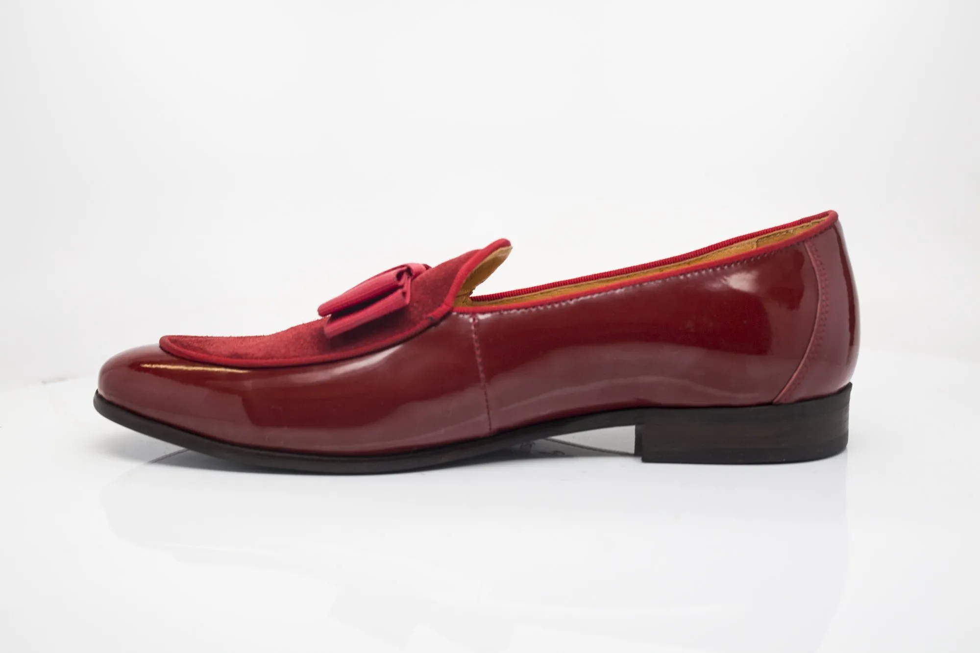 Patent Leather & Suede Slip-On Loafer Red