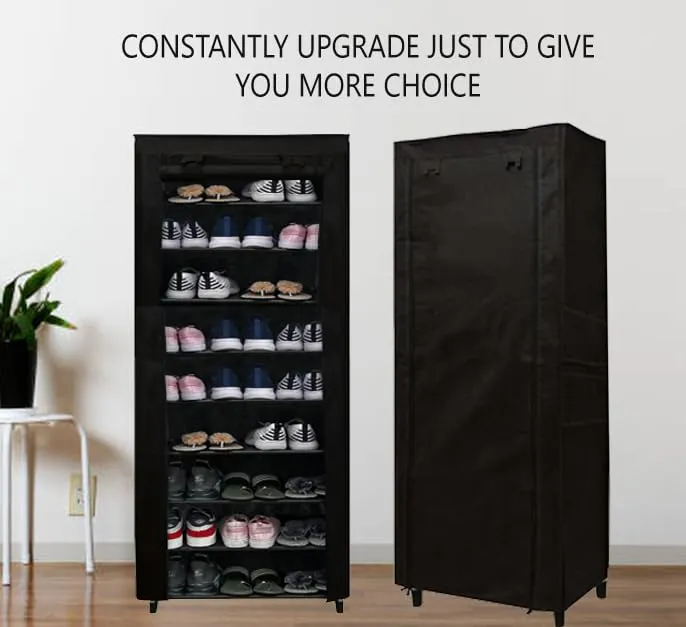 PHILOSHOP Smart Buy Home Utility Portable Space Saving 9 Layer Metal Shoe Rack for Home Organizer Stand Black